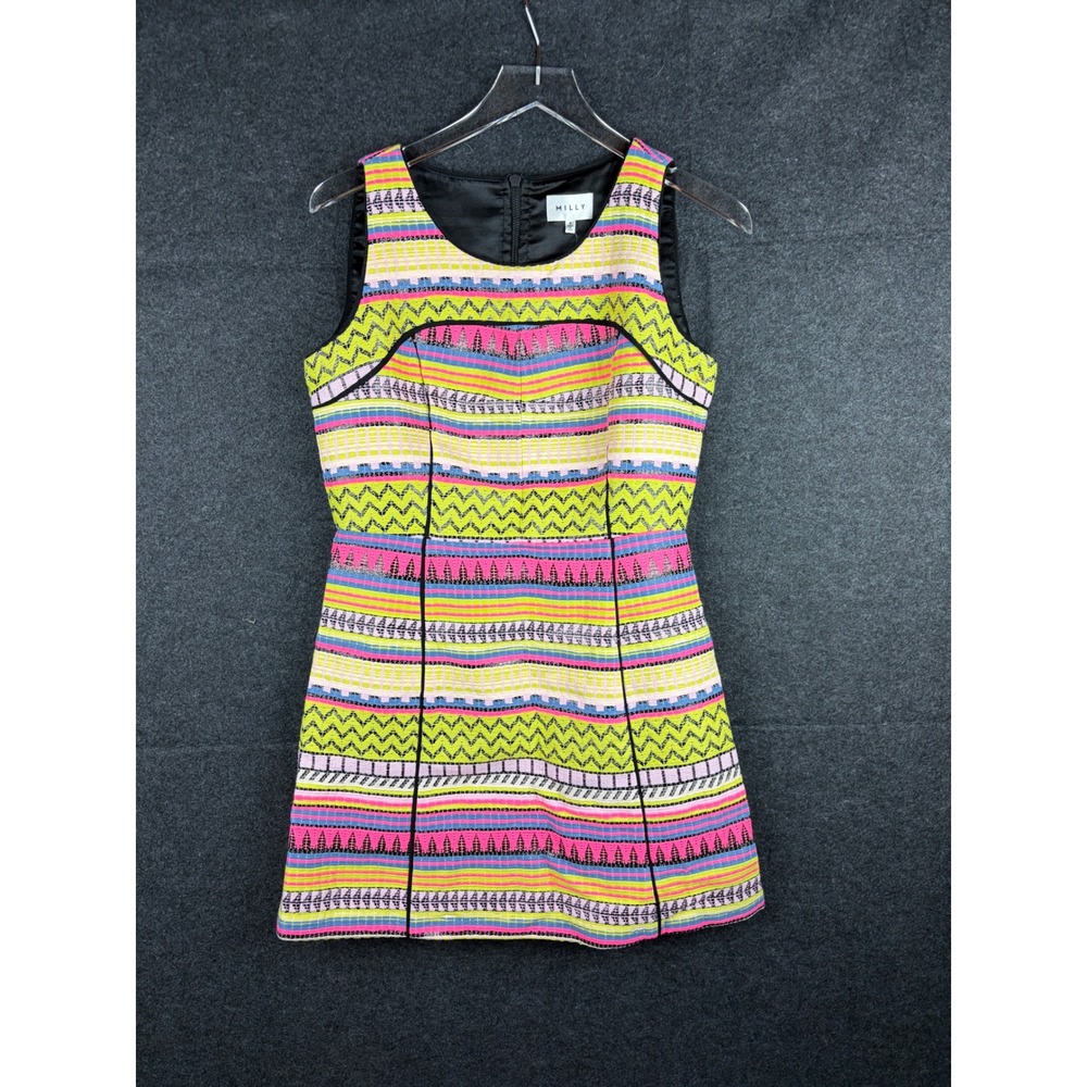 Milly Neon Multicolor Geometric Jacquard Mini Dress Womens 6 NWT $395